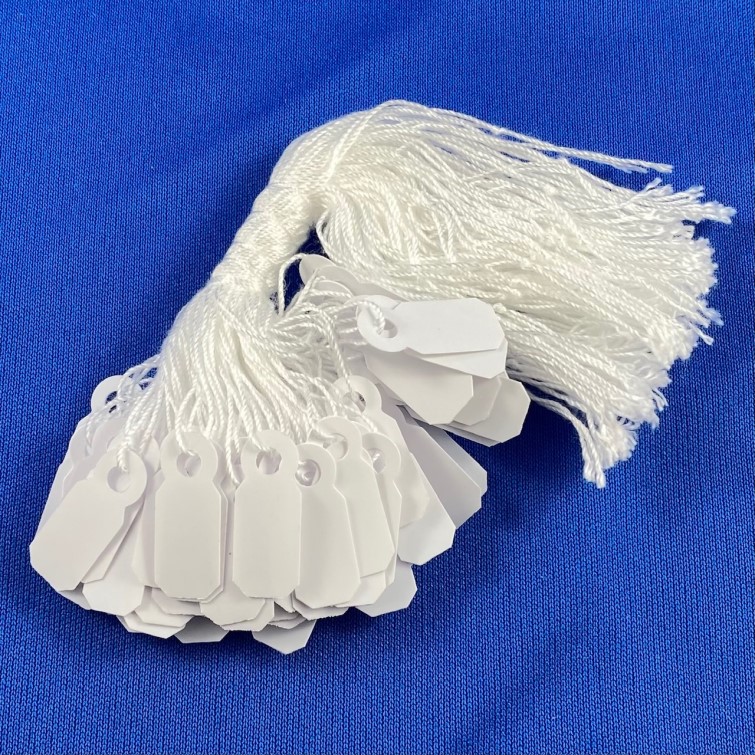 Small White Plastic Jewellery String Tags